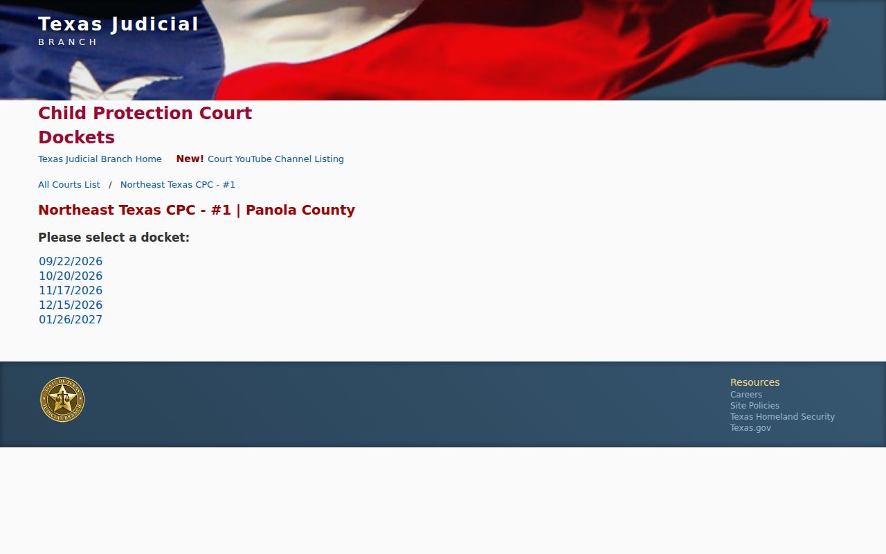 Panola County court calendar for child protection settings