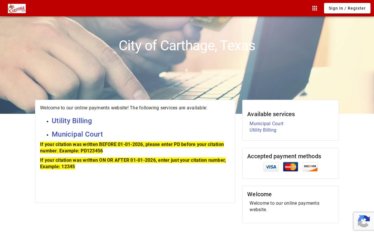 Carthage court docket municipal citation payment and search portal