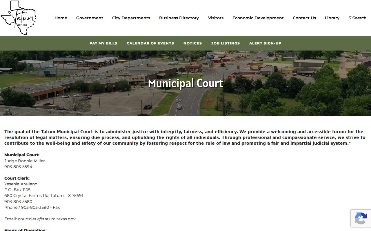 Tatum court docket official judge clerk contacts and hours