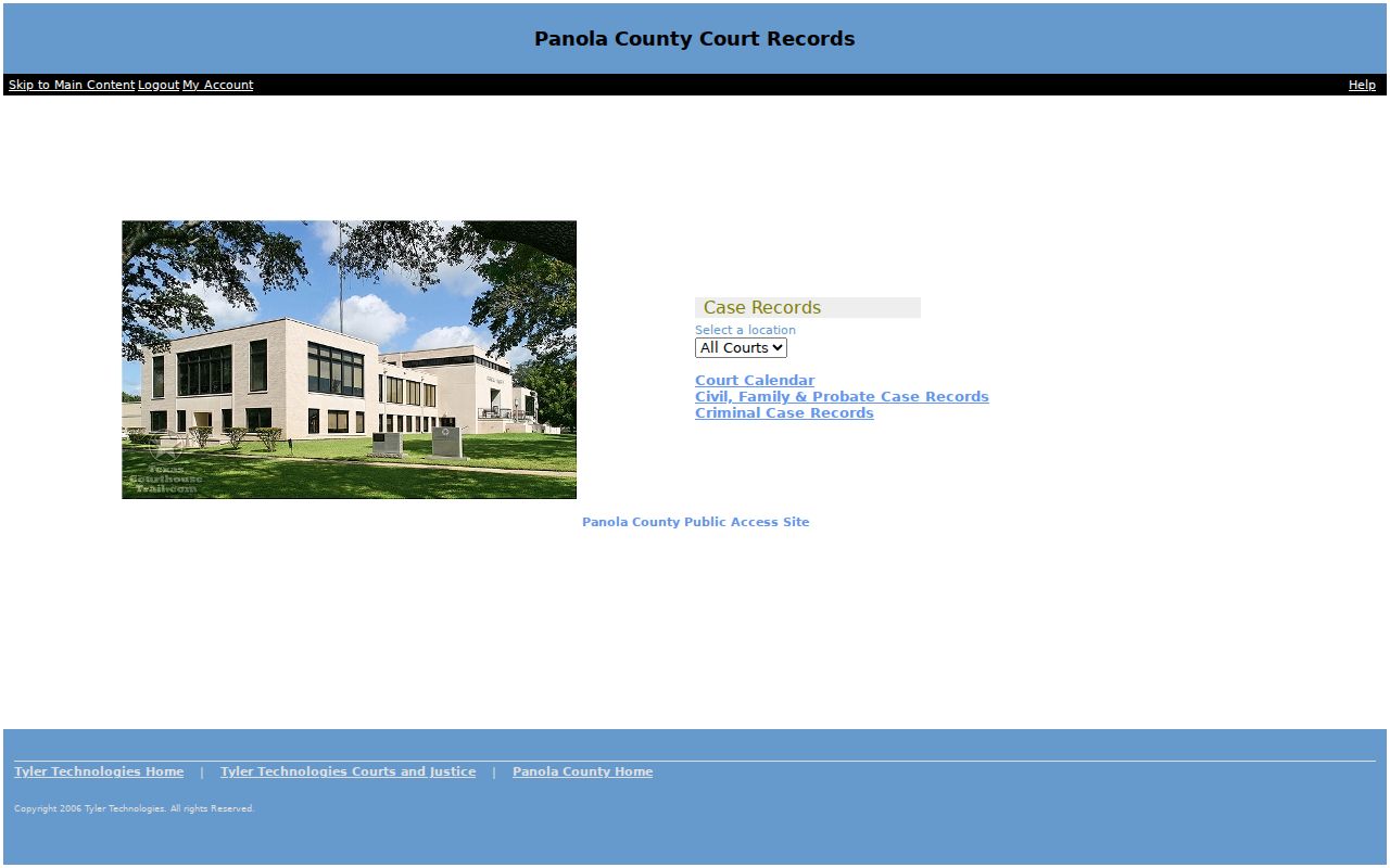 Panola County case search public menu in Odyssey
