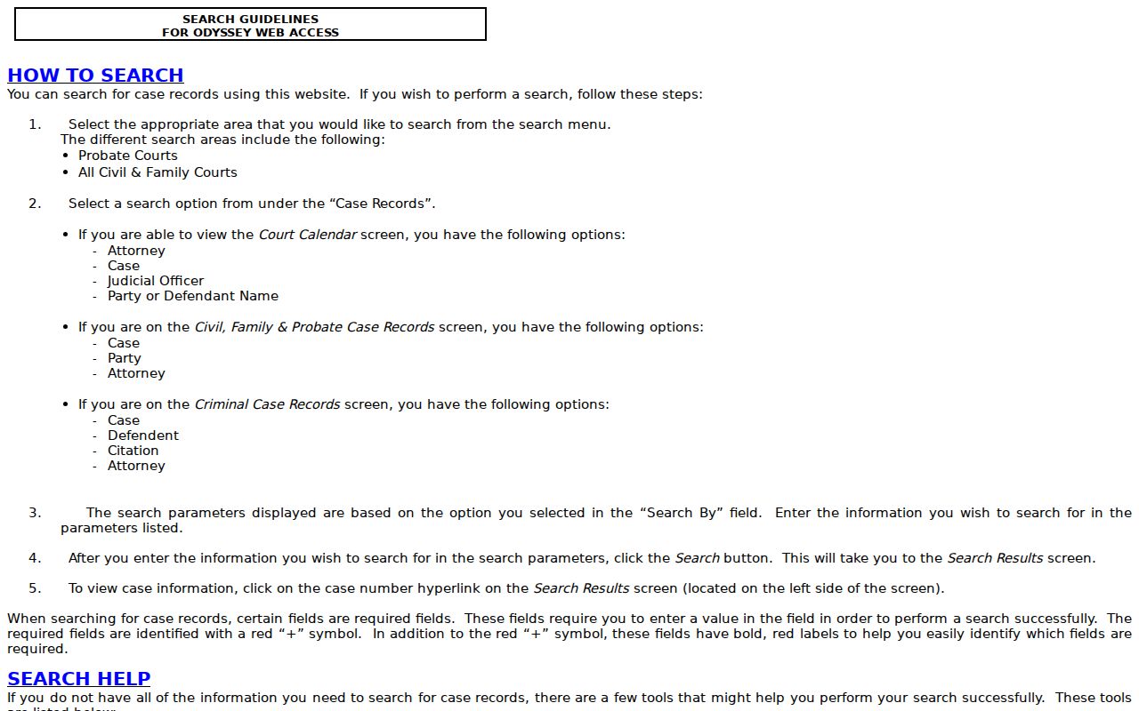 Panola County case search modes and wildcard instructions